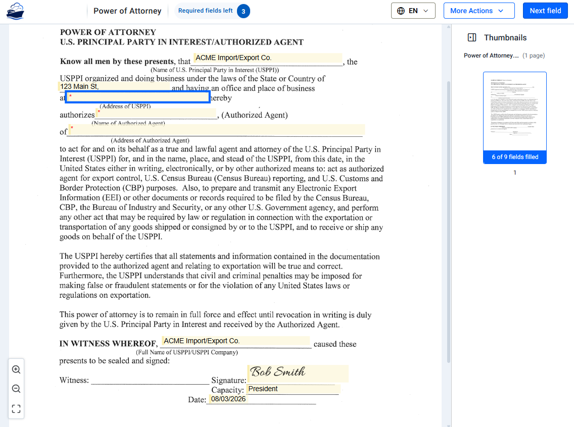 E-signature: a Power of Attorney ready for digital signature in CargoCore